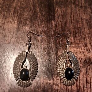 ANGEL WINGS WITH BLACK STONE EARRINGS